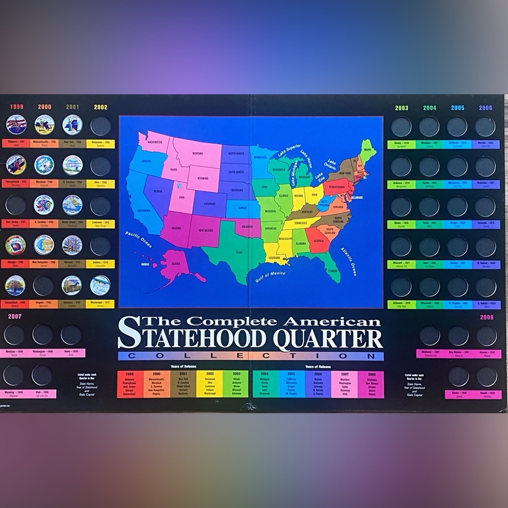 1999-2002 US Statehood Quarters COLORIZED Legal Tender -14 Coins by Merrick Mint